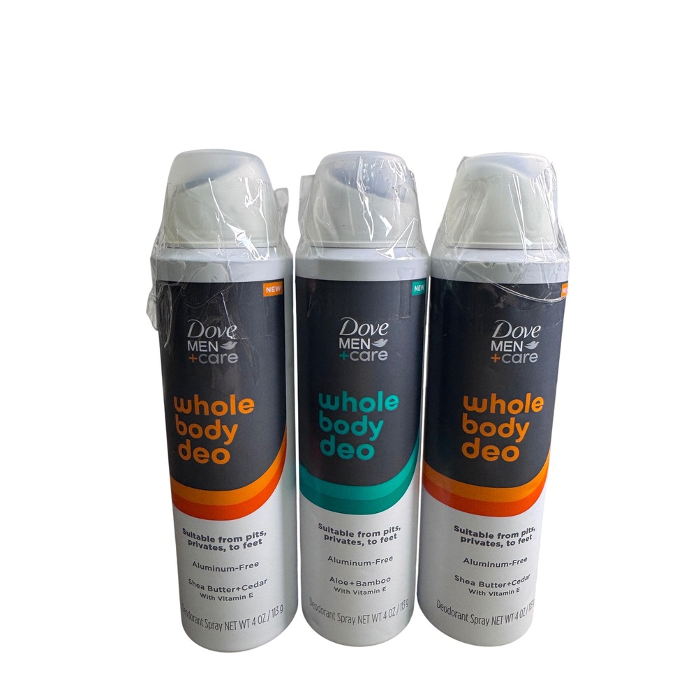 3 Pack Dove Men Care Whole Body Deo Spray Shea Butter Cedar Aloe Bamboo 4oz